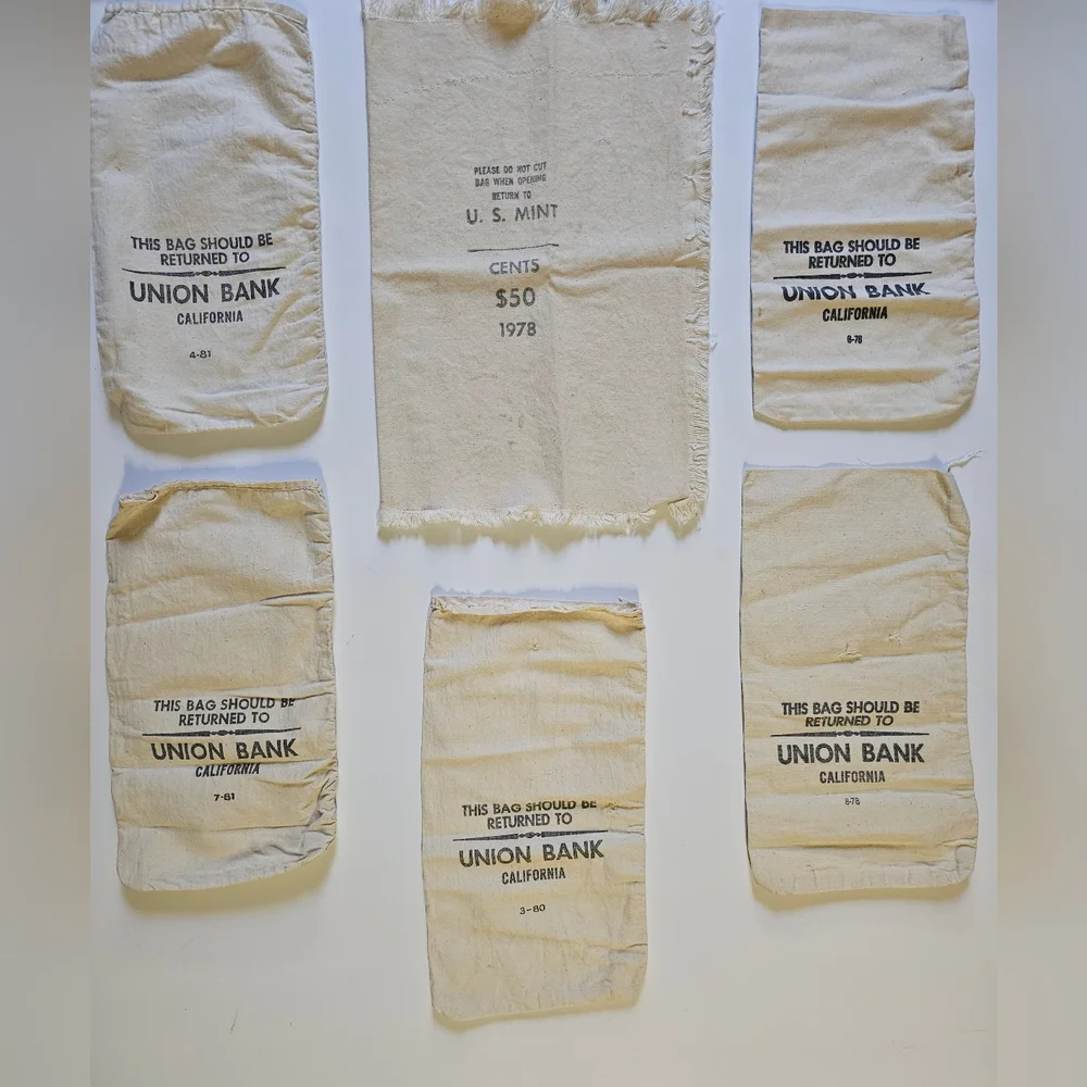Lot of 9 Vintage Federal Bank Canvas Bags (BOFA, U.S. Mint, Union Bank, More)